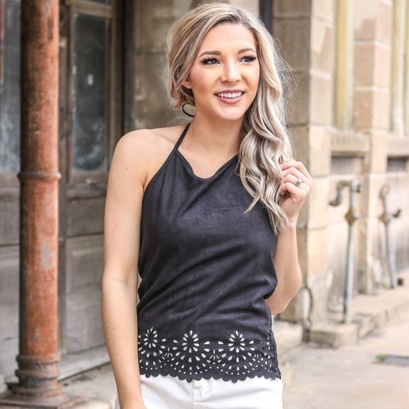 L&B Tops - L&B Black suede halter top